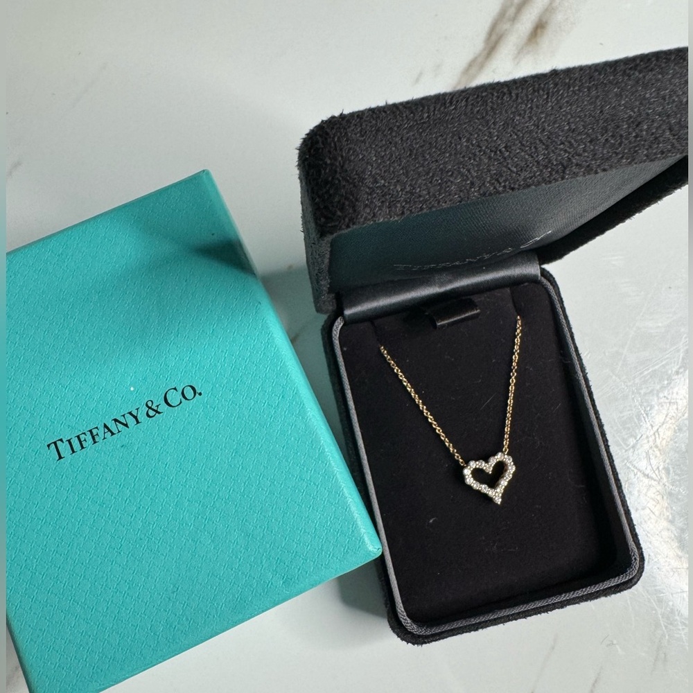 Tiffany &Co. Necklace Mini Heart Pendant Diamond 18k Pink Gold